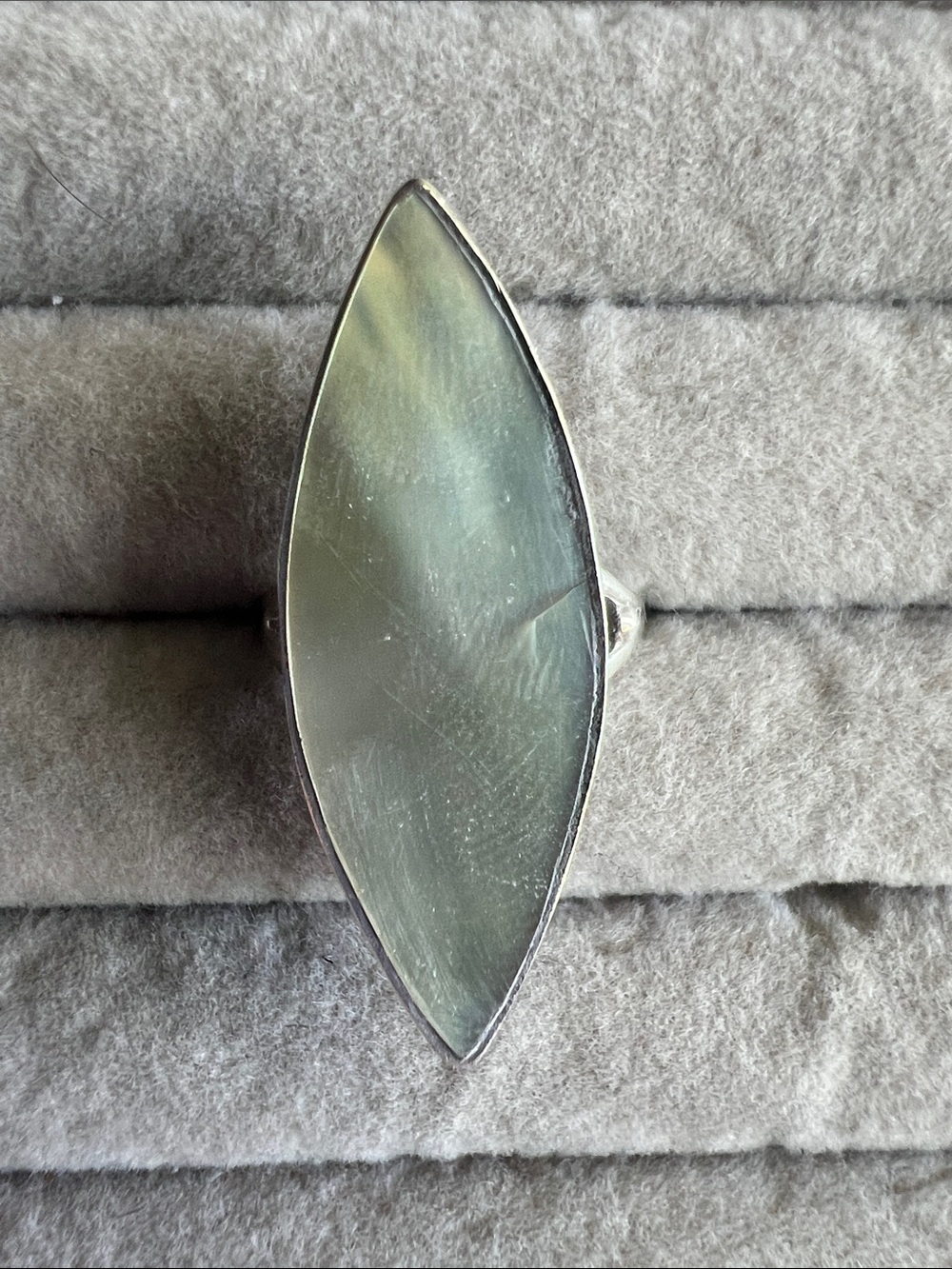 Sterling Silver Marquise Mother-of-Pearl Statement Ring - Gray Green